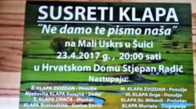 'NE DAMO TE PISMO NAŠA': Bratovština na susretu klapa u Šuici
