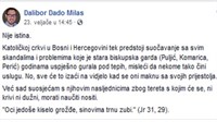 Dado Milas: Crkvi u BiH tek predstoji suočavanje s grijesima Perića i Komarice