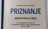 Hrvatska posta Mostar dobila priznanje za najuspješniji nastup na 23. Međunarodnom sajmu gospodarstva Mostar