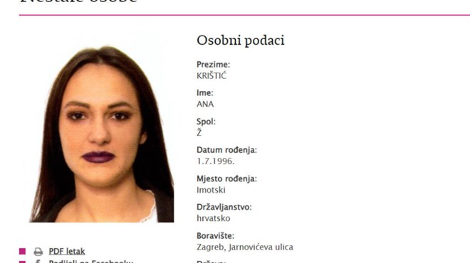 Imoćanka Ana nestala jučer u Zagrebu, policija moli pomoć