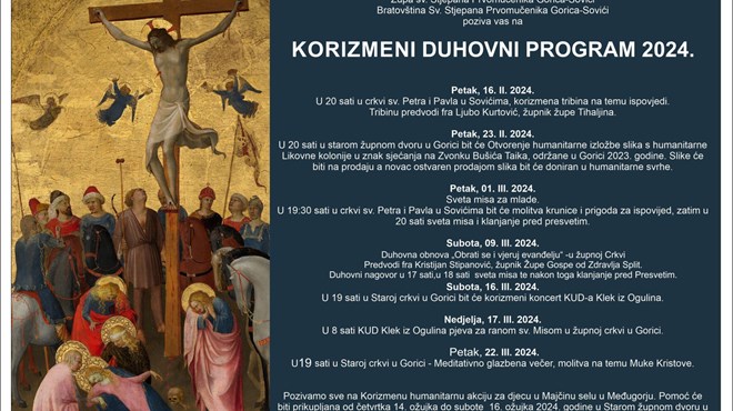 NAJAVA: Korizmeni duhovni program u župi Gorica-Sovići 2024.